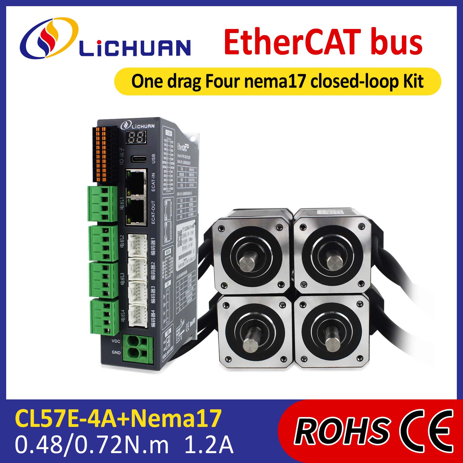 EtherCAT 2Phase Nema17 4-Axis DC बन्द लूप स्टेपर मोटर ड्राइभर किट