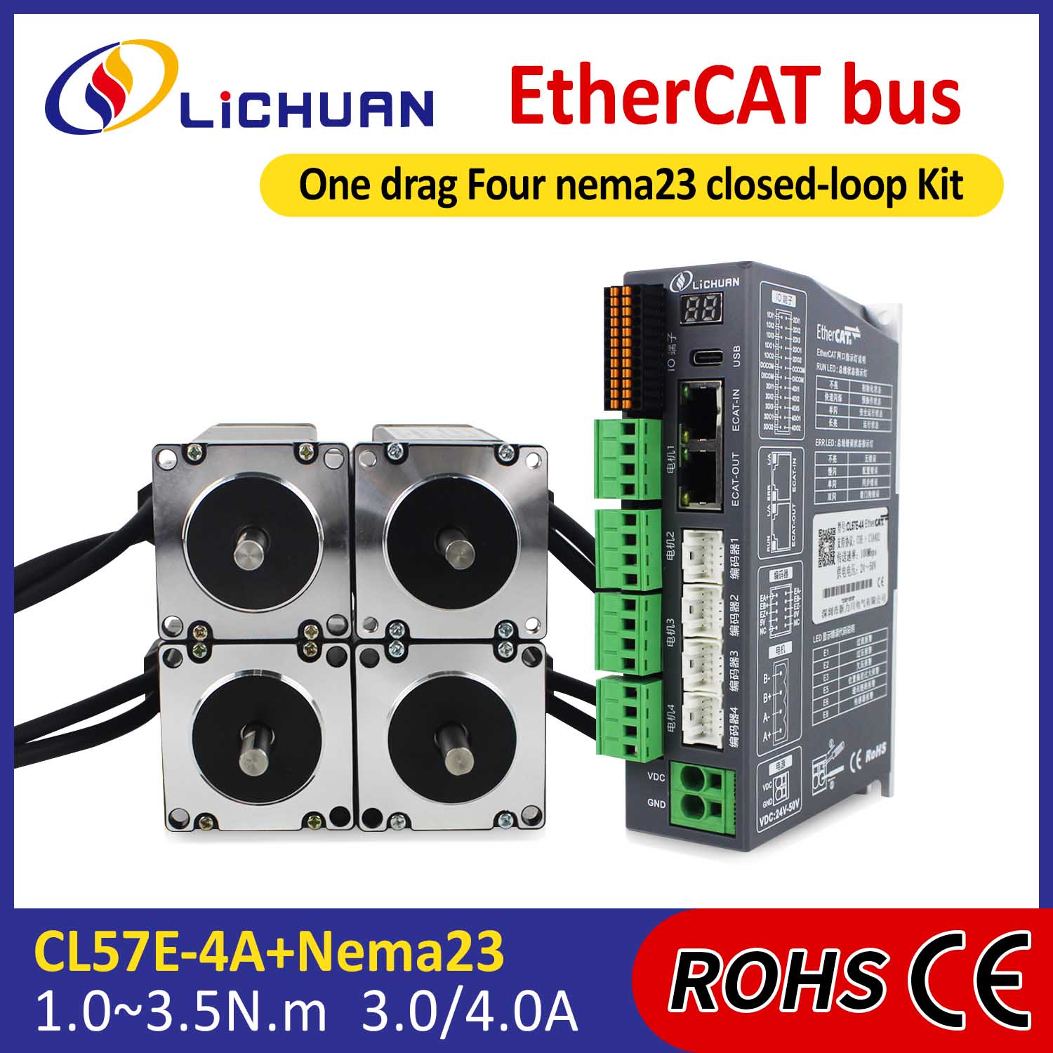 EtherCAT 2Phase Nema23 4-Axis DC बन्द लूप स्टेपर मोटर ड्राइभर किट